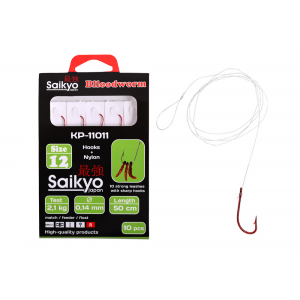 Крючки Saikyo KP-11011 Blloodworm Red №12 (10шт) c повод. Крючки Saikyo KP-11011 Blloodworm Red №12 (10шт) c повод.