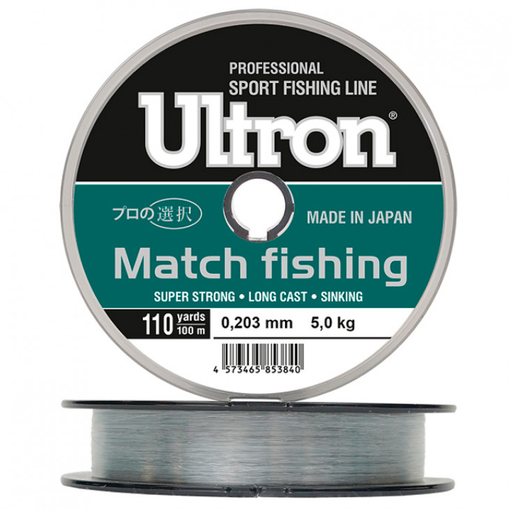 ULTRON Match Fishing, 100 м, светло-голубой (0,165 мм, 3,5 кг, 100 м, светло-голубая)